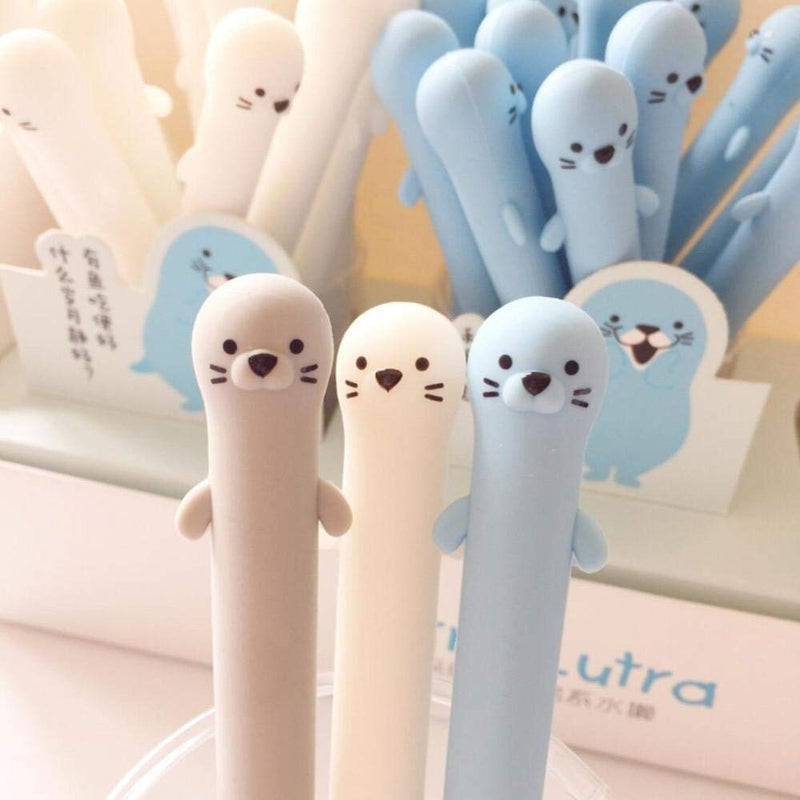 Doraking 3pcs 0.5mm Fine Point Gel Pens, Cute Cartoon Otters Refillable Gel Ink Pens, Black Ink Pen for Writing Note with Box (Otter) - Image 3